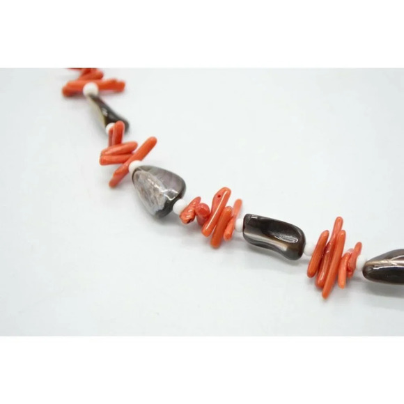 Coral Branch Abalone Shell Bead Beaded Silver Tone - Picture 2 of 5